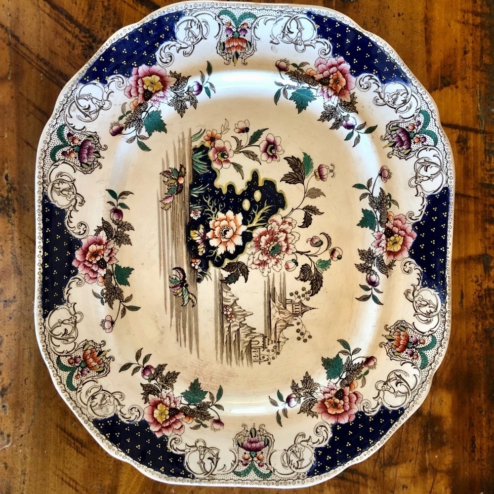 Antique Dresden China Serving Plate, Numbered